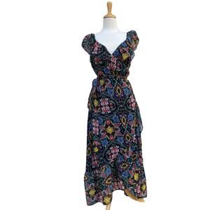Rebecca Minkoff Midi Dress Med NWT Floral Chiffon True Wrap Ruffled Boho Coastal